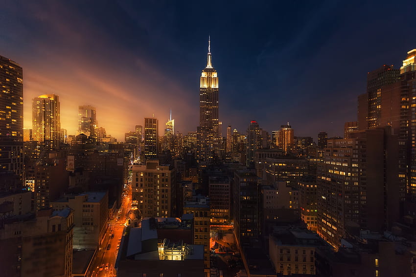 Paisaje urbano, nueva york, edificio Empire State, noche fondo de pantalla