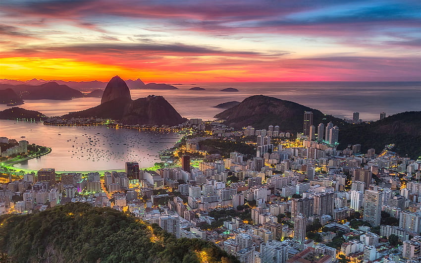 Rio de Janeiro, soirée, coucher de soleil, ville brésilienne, océan, côte, Brésil pour avec résolution . Plage brésilienne de haute qualité Fond d'écran HD