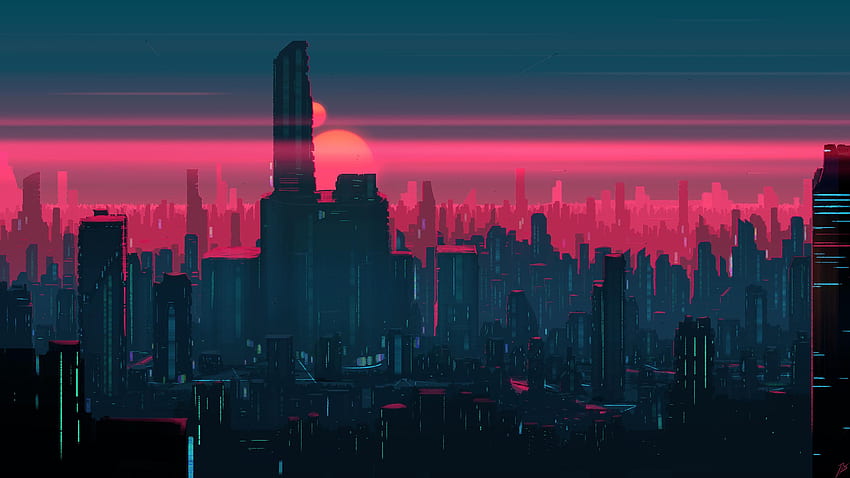 ciudad futurista, anime ciudad futurista fondo de pantalla