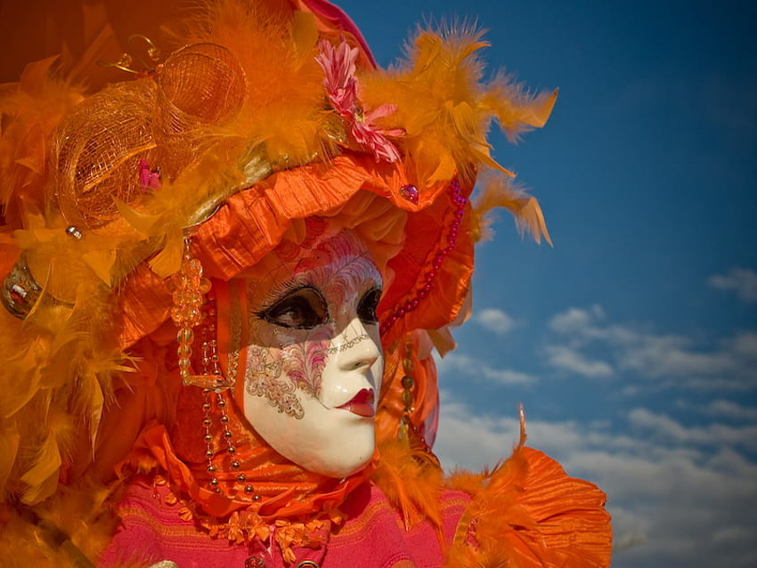 laranja, veneza, máscara, carnaval papel de parede HD