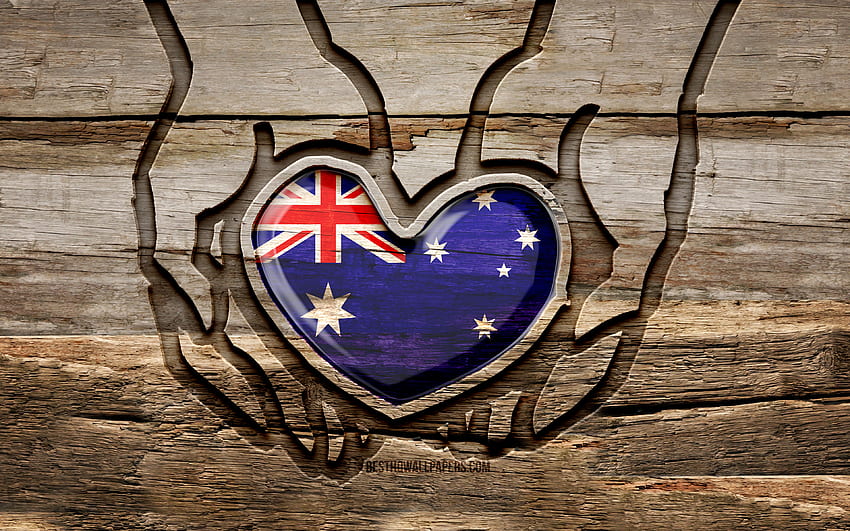 Amo l'Australia, , mani intagliate in legno, Giorno dell'Australia, Bandiera australiana, Bandiera dell'Australia, Abbi cura dell'Australia, creativo, Bandiera dell'Australia, Bandiera dell'Australia in mano, Intaglio del legno, Paesi dell'Oceania, Australia Sfondo HD