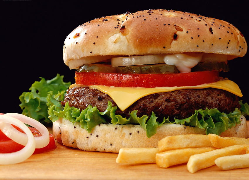 hambúrguer grande, hambúrguer, batata frita, fast food papel de parede HD