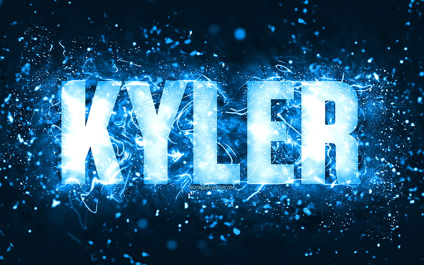 Happy Birtay Kyler, , сини неонови светлини, име Kyler, творчески, Kyler Happy Birtay, Kyler Birtay, популярни американски мъжки имена, с име Kyler, Kyler HD тапет