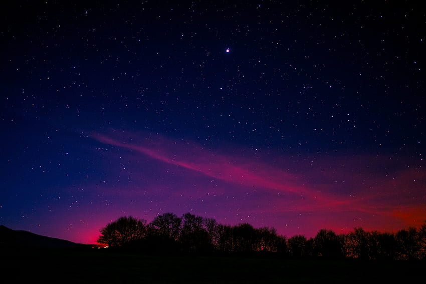 Blue pink sky, starry night, nature HD wallpaper