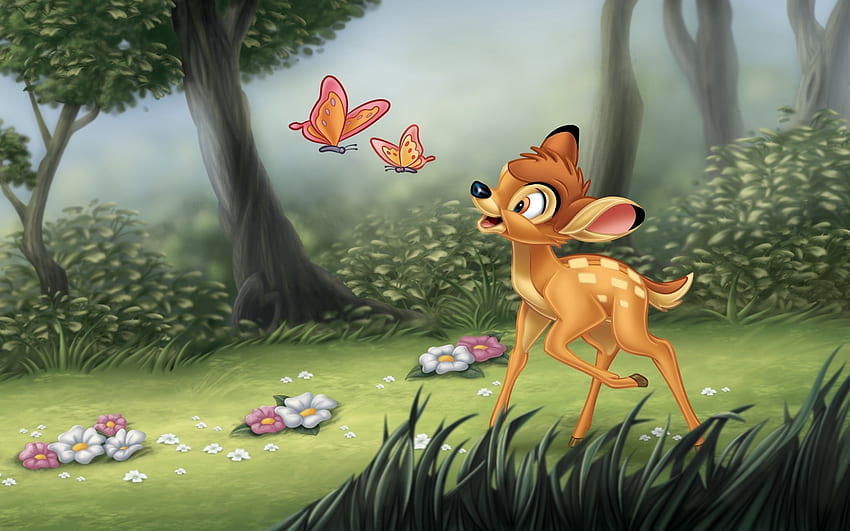 Bambi (1942), cute, disney, bambi, butterfly, fantasy, fawn, deer, luminos, child HD wallpaper