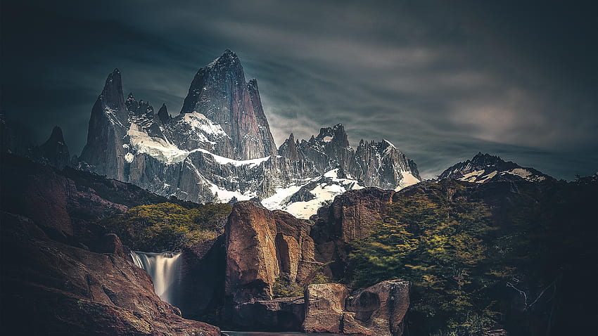 Glacier, mountains, cliff, peaks HD wallpaper
