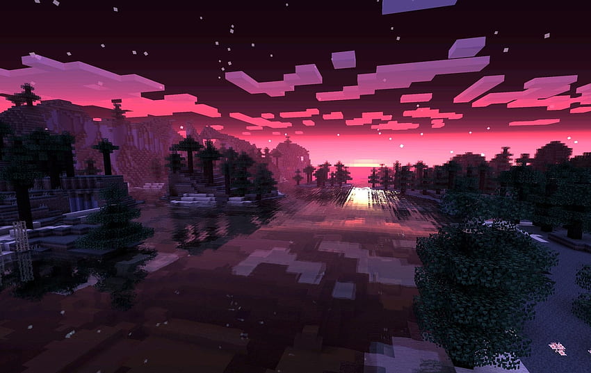 Water sunsets trees islands minecraft, 1900X1200 HD wallpaper