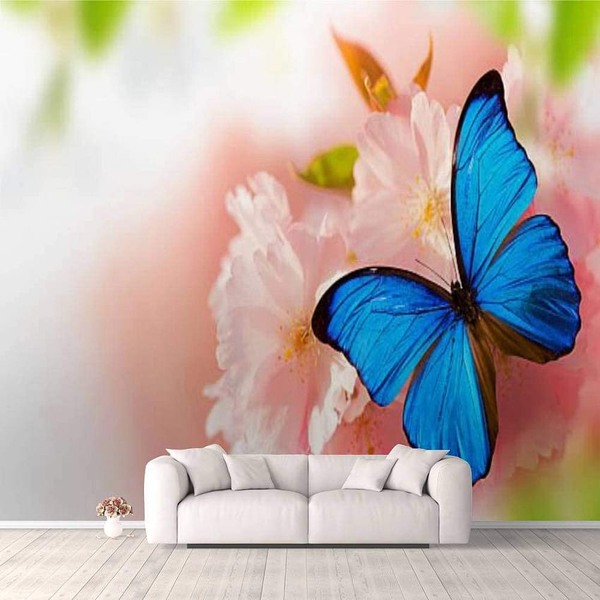3D 美しい桜の花とエキゾチックな蝶の蝶が自己粘着性に付いています 寝室 リビングルーム 寮の装飾 壁壁画 スティックとピール 背景 壁 天井 ワードローブ ステッカー: ホーム＆キッチン HD電話の壁紙