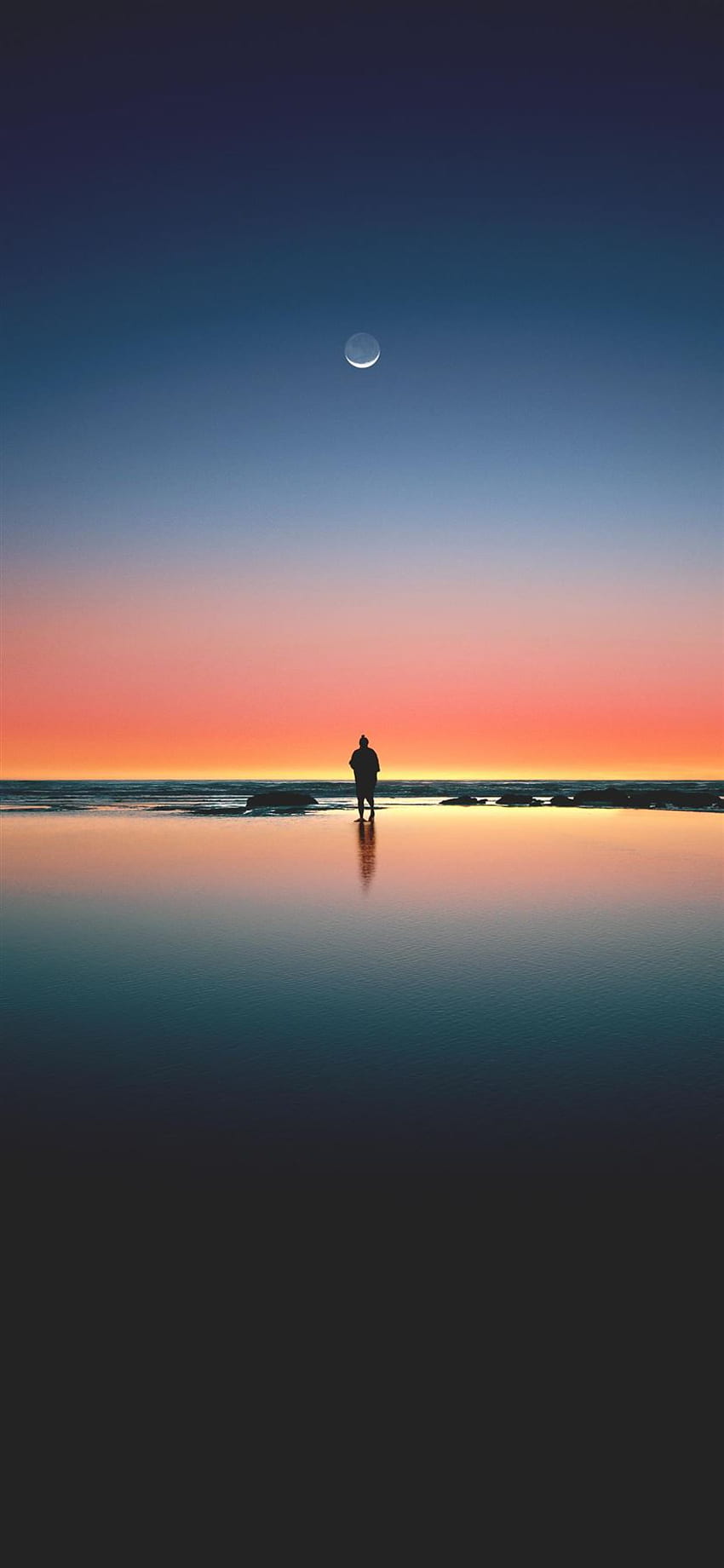 silhouette of man standing on seashore iPhone 11 HD phone wallpaper