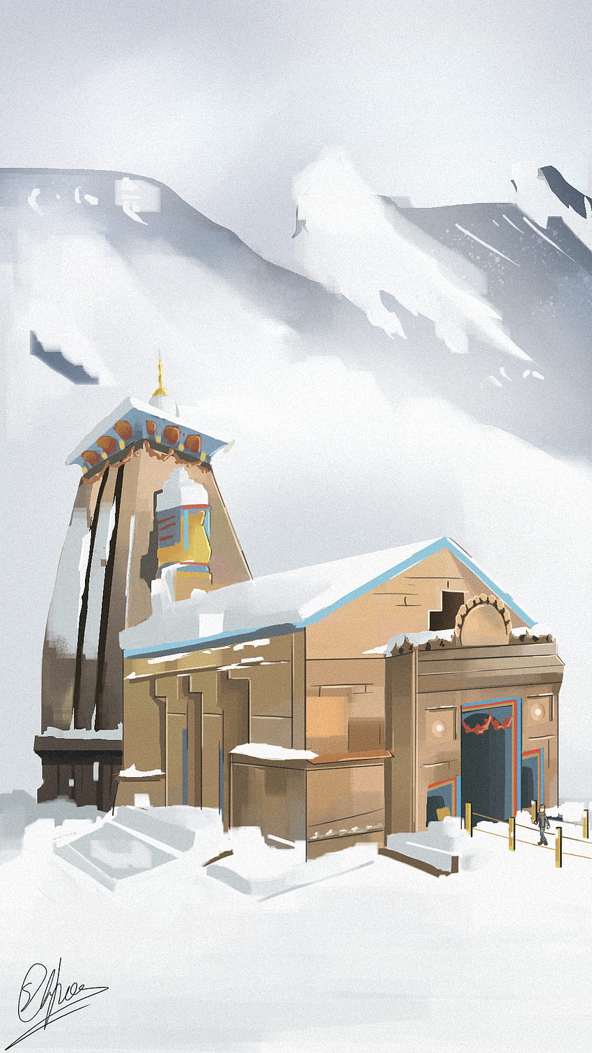 Ден 3 от 7, Нарисувах храма Кедарнат на бог Шива. След огромния отклик на картините ми реших да нарисувам това в телефонен формат като знак HD тапет за телефон