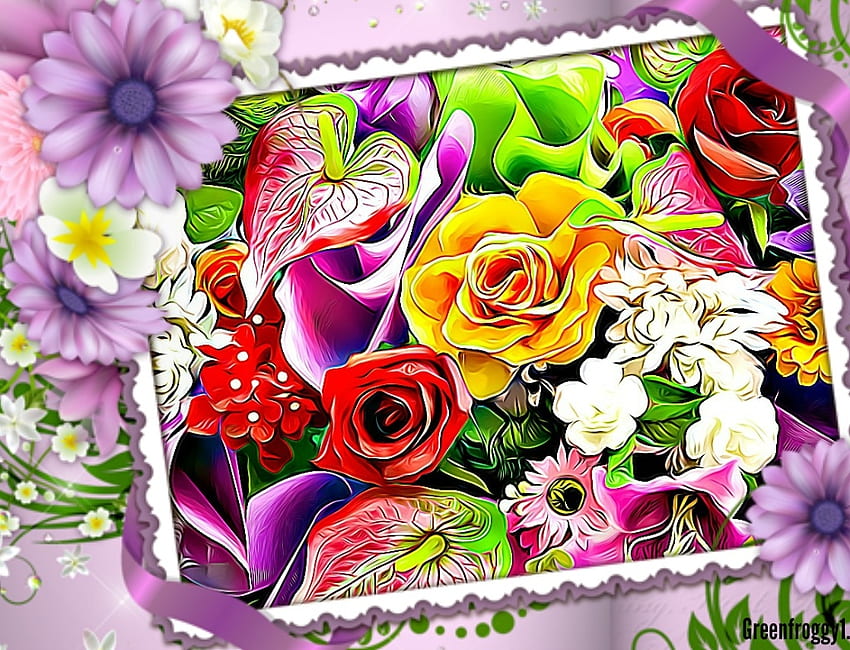 PURPLE FRAME, FLOWERS, FRAME, PURPLE, ABSTRACT HD wallpaper