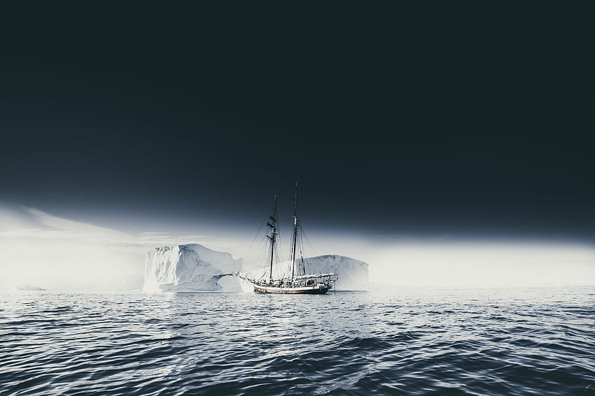 Nature, Sky, Sea, Ice, Fog, Ship, Ice Floes, Iceberg HD wallpaper