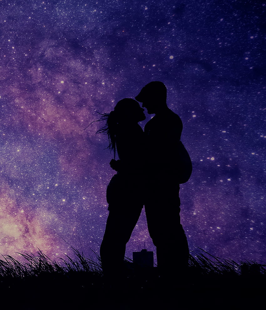 Couple, romantic night, love, silhouette, art HD phone wallpaper