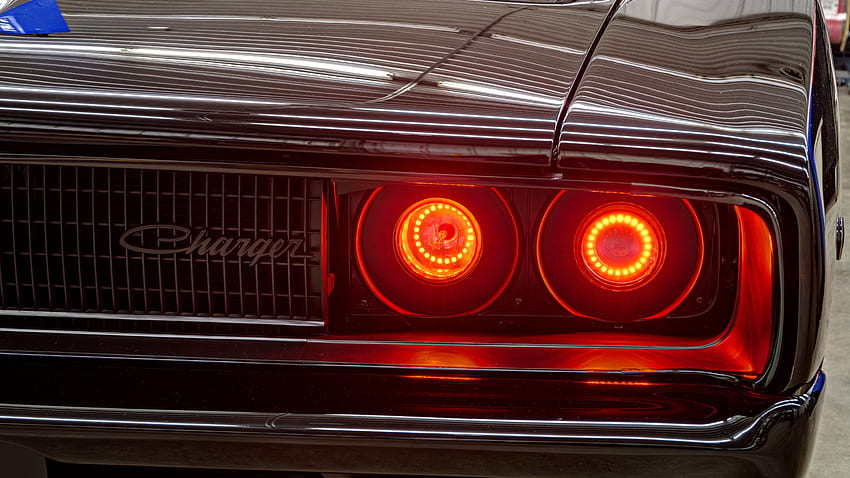 Dodge Charger's Headlight, red glowing HD wallpaper