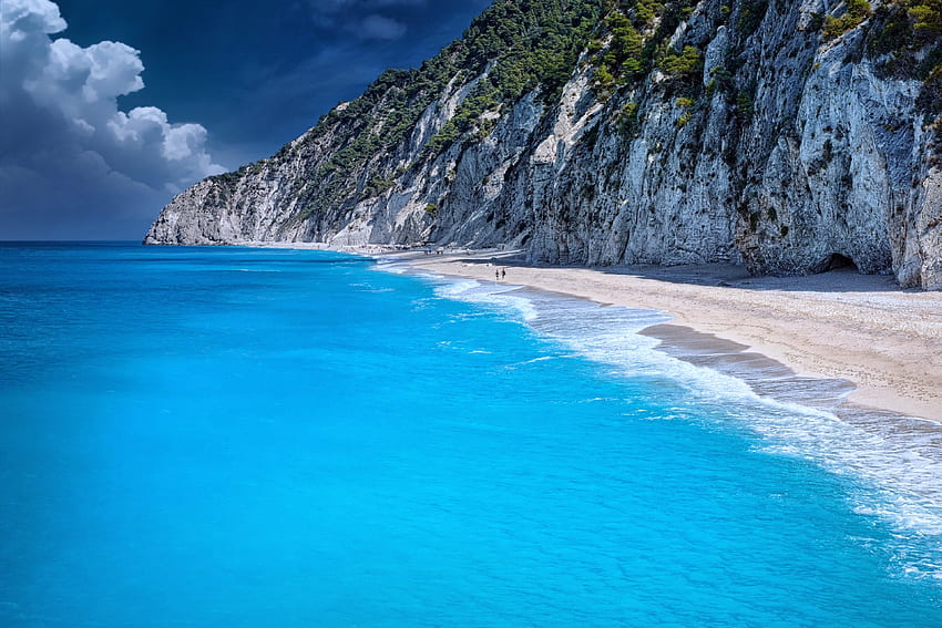 Pure Paradise, sand, cliff, water, beach HD wallpaper