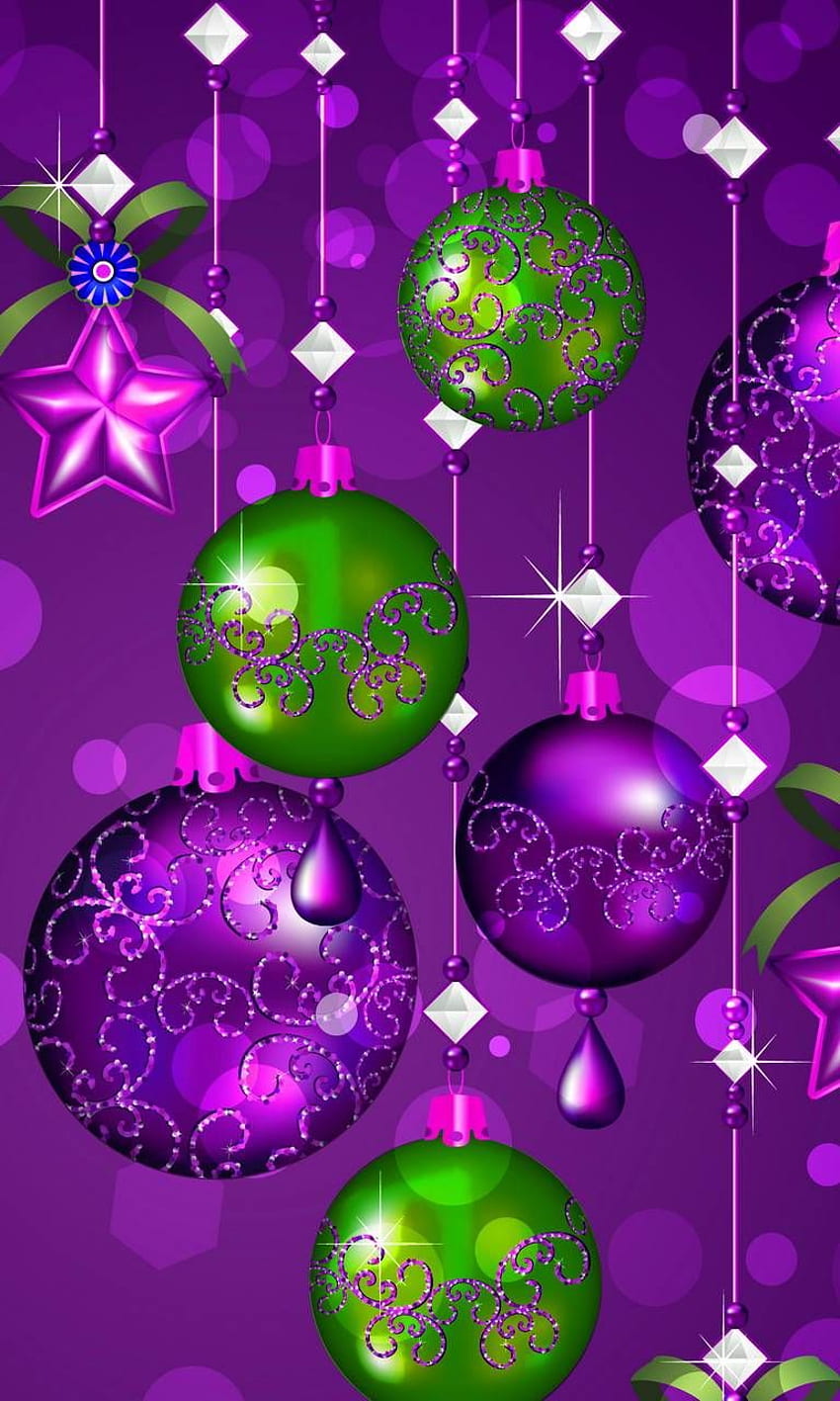 紫と緑のクリスマス ボール - ロック画面。 メリー クリスマス、メリー クリスマスの背景、クリスマス HD電話の壁紙