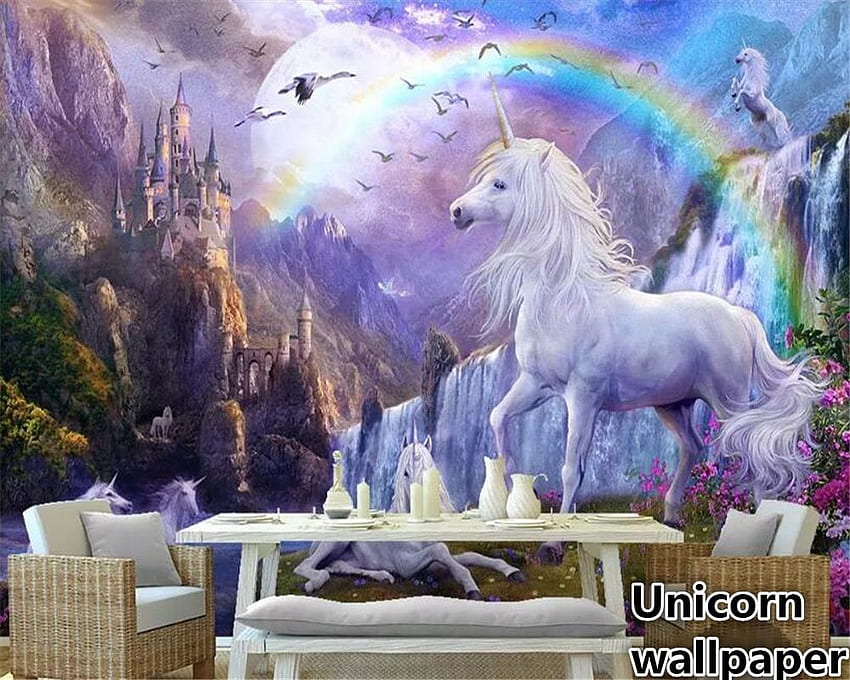 beibehang home decor blue sky rainbow unicorn, RAINBOW UNICORNS HD wallpaper