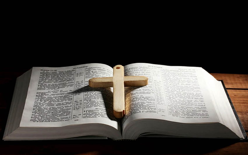 Bible and Cross, wooden, book, Bible, cross HD wallpaper