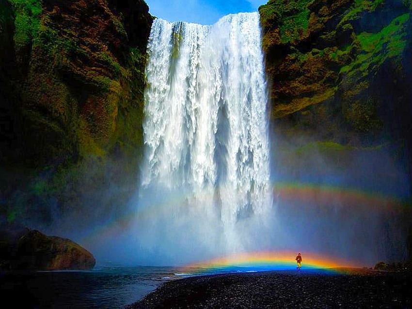 Cachoeira e arco-íris, legal, beleza da natureza, cachoeira, arco-íris papel de parede HD