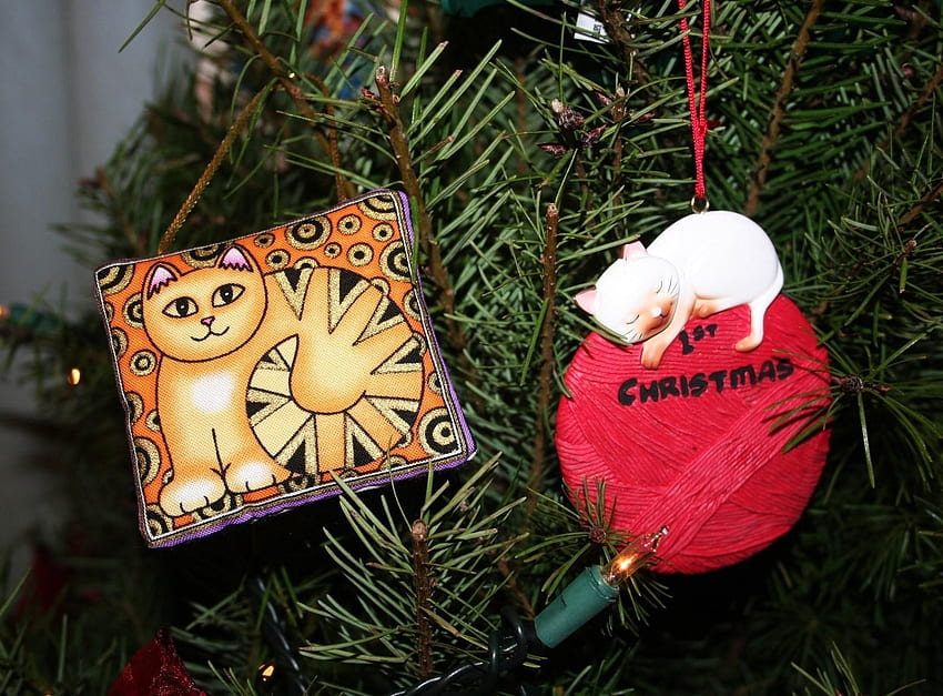 Holidays, Cats, Toys, Ball, Needles, Christmas Tree, Garland HD wallpaper