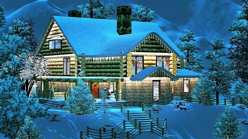 Log Cabin - Christmas Snowy Log Cabin - & Background HD wallpaper