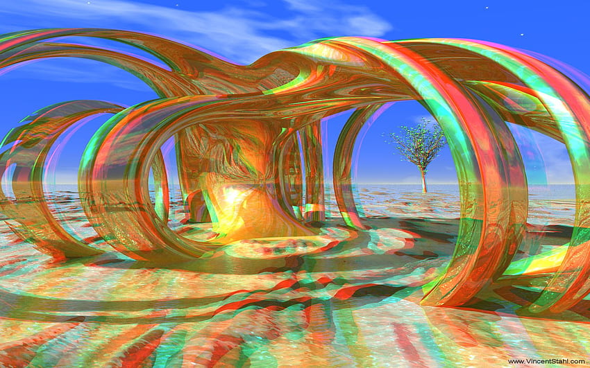 Hyperspace Reflections Shallow - 3D 스테레오 애너글리프(빨간색 청록색) HD 월페이퍼