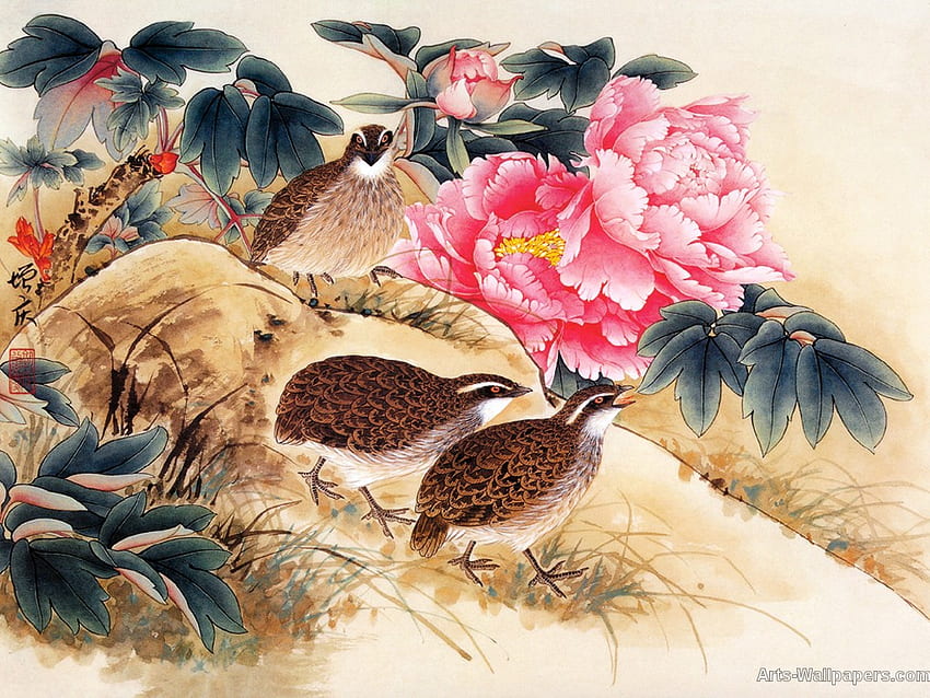 Arte chino, pintura, pájaro, arte, flor, chino. fondo de pantalla