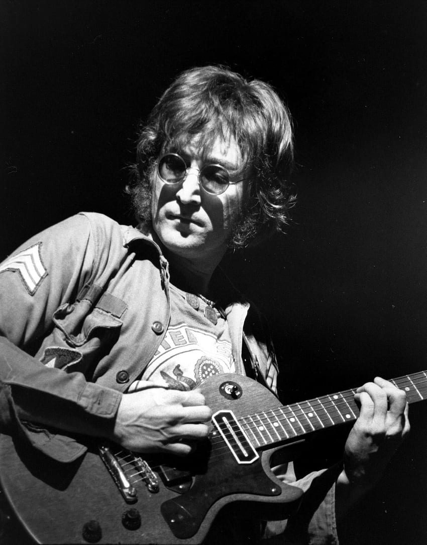 Przystojny Kurt Cobain - John Lennon z gitarą Tapeta na telefon HD