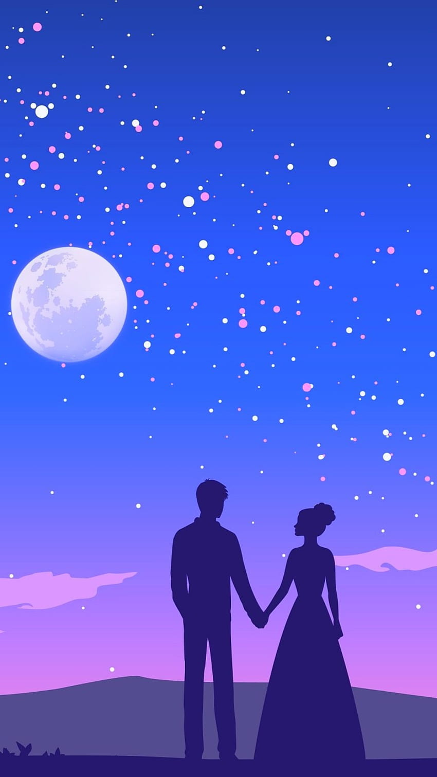 달빛에 손을 잡고 있는 커플 로맨틱, 문로맨스 HD 전화 배경 화면