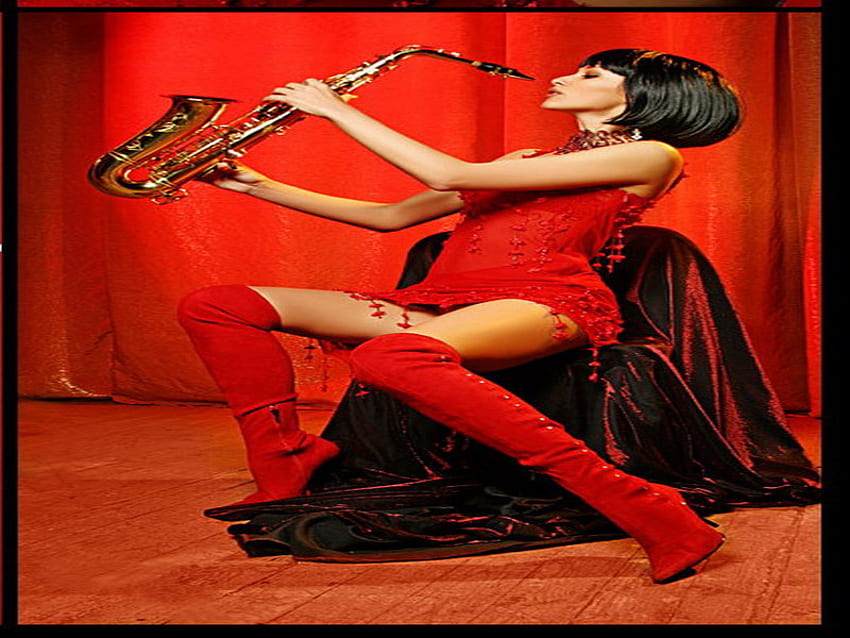 passion, boots, saxophone, red, beauty HD wallpaper
