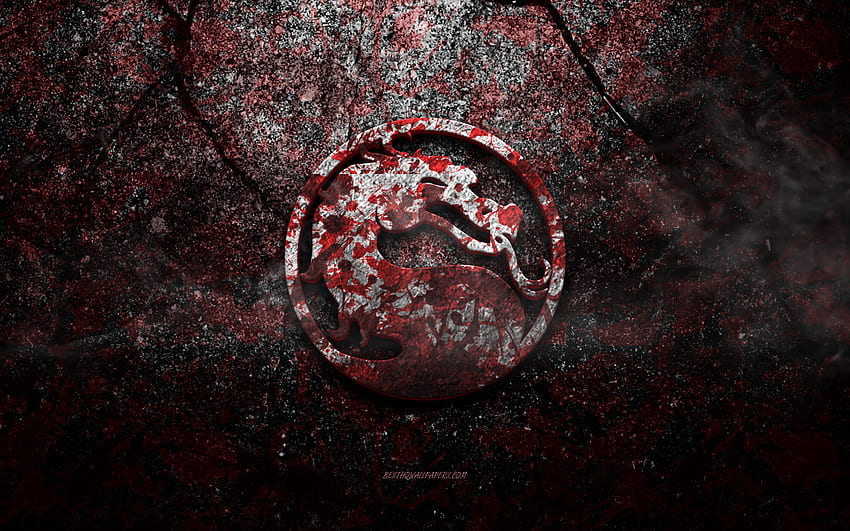 Mortal Kombat logotipo, arte grunge, Mortal Kombat logo de pedra, textura de pedra vermelha, Mortal Kombat, textura de pedra grunge, Mortal Kombat emblema, Mortal Kombat 3d logo papel de parede HD
