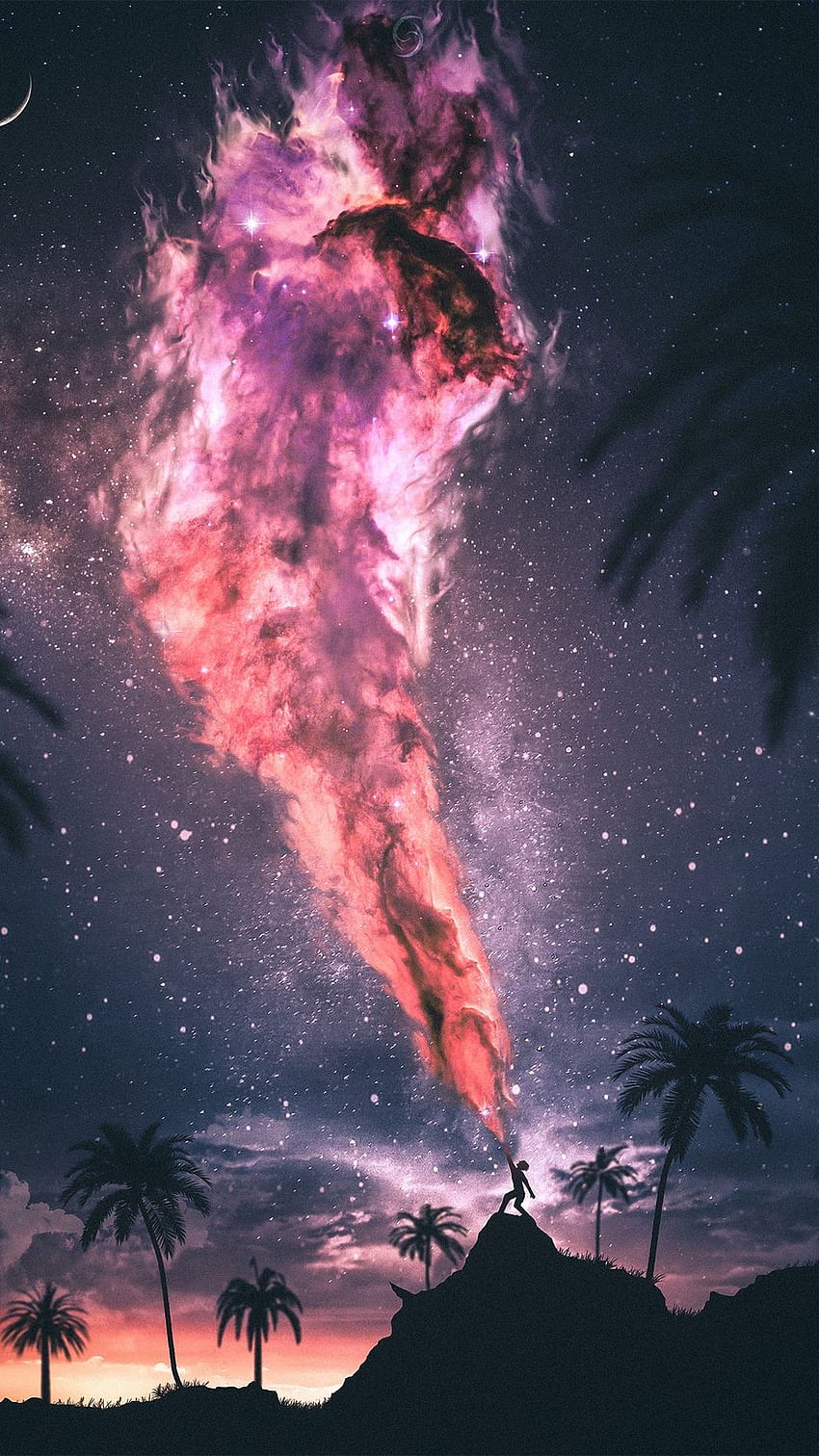 Silhouette, magic, night, power, starry sky – Cool, Magical Purple HD phone wallpaper
