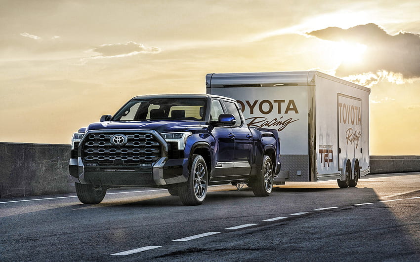2022, Toyota Tundra, , tampak depan, eksterior, Tundra biru baru, truk pikap biru, mobil Jepang, AS, Toyota Wallpaper HD