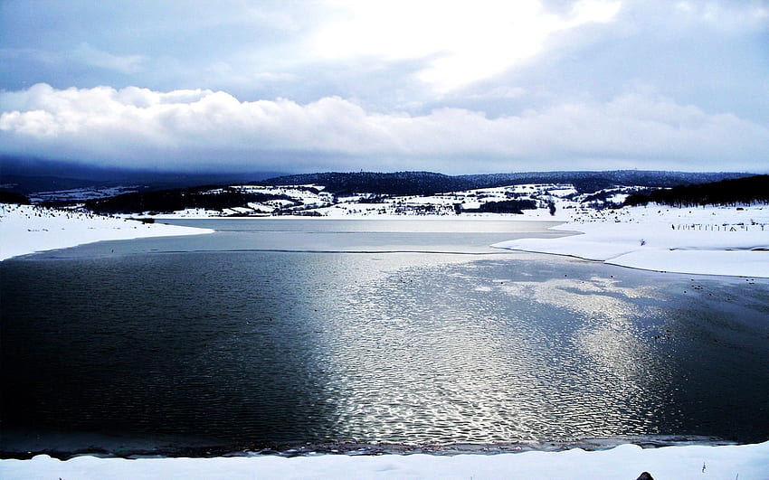 Natur, Wasser, Eis, Wolken, Schnee, See, glatt, Oberfläche, Kälte, Überlauf, Überläufe HD-Hintergrundbild
