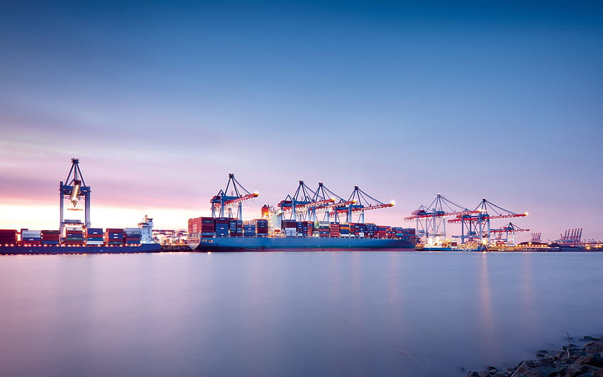 cargo port, a container ship HD wallpaper