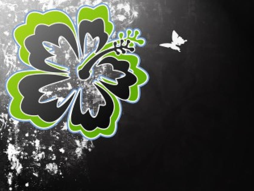 Green Hawaiin Flower, hawaiin flower, black, abstract, butterfly ...