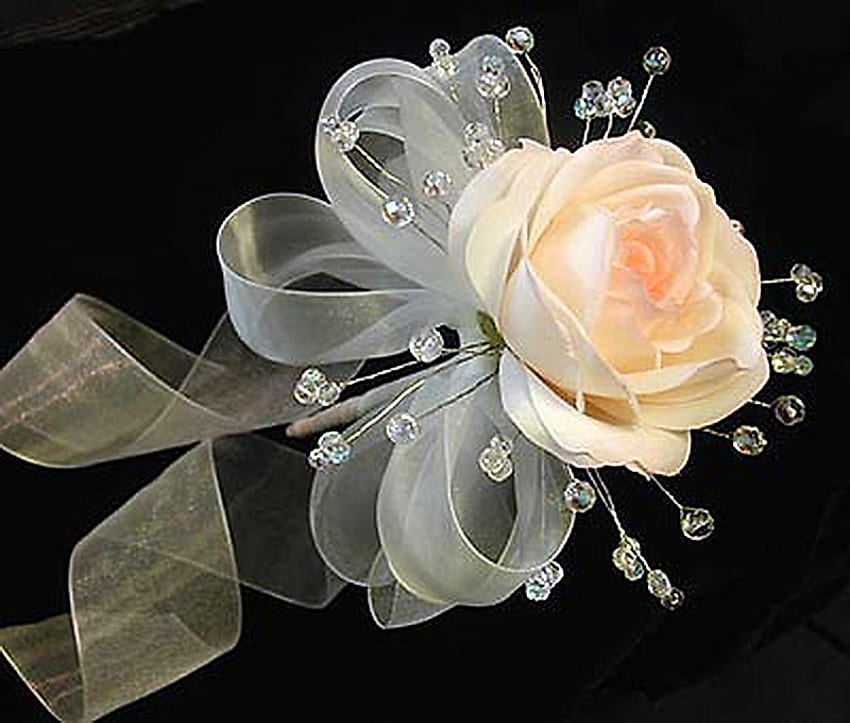 Berdandan, mawar, merah muda, putih, kristal, pita, renda Wallpaper HD