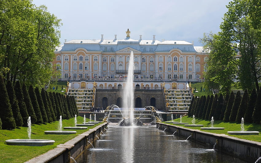 Peterhof, Russia, palazzo, parco, Peterhof, Russia, fontane Sfondo HD