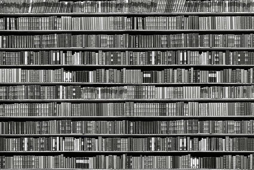 Books Black And White, Dark Library HD wallpaper