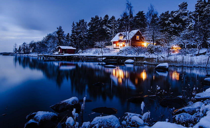 겨울, 자연, 반사, 호수 HD 월페이퍼