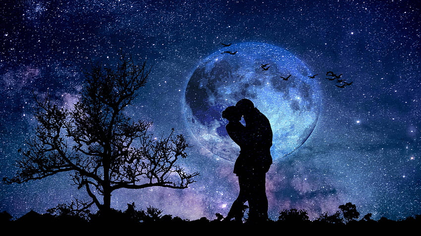 Love Romance Love The Full Moon Love Pair HD wallpaper