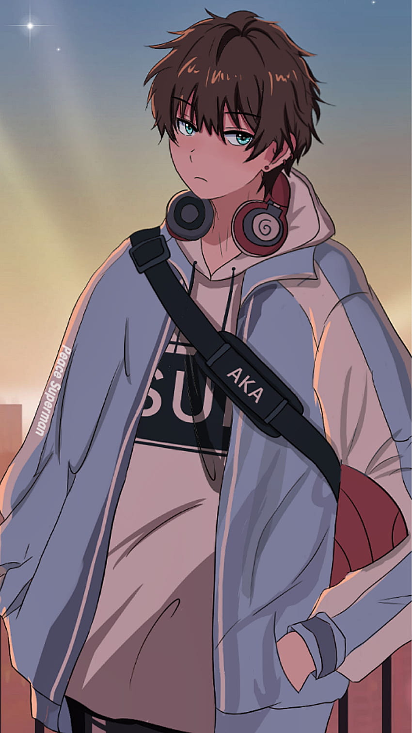 anime boy headphones hoodie