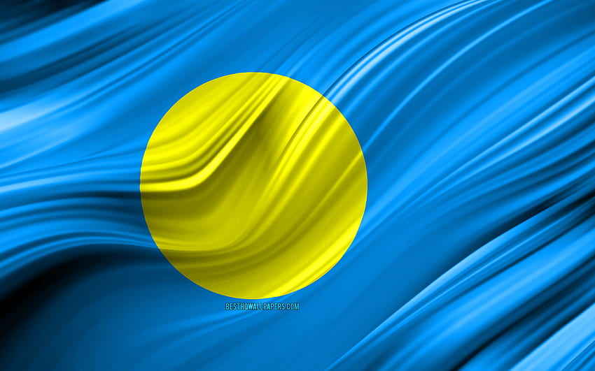Palau flag, Oceanian countries, 3D waves, Flag of Palau, national symbols, Palau 3D flag, art, Oceania, Palau for with resolution . High Quality HD wallpaper