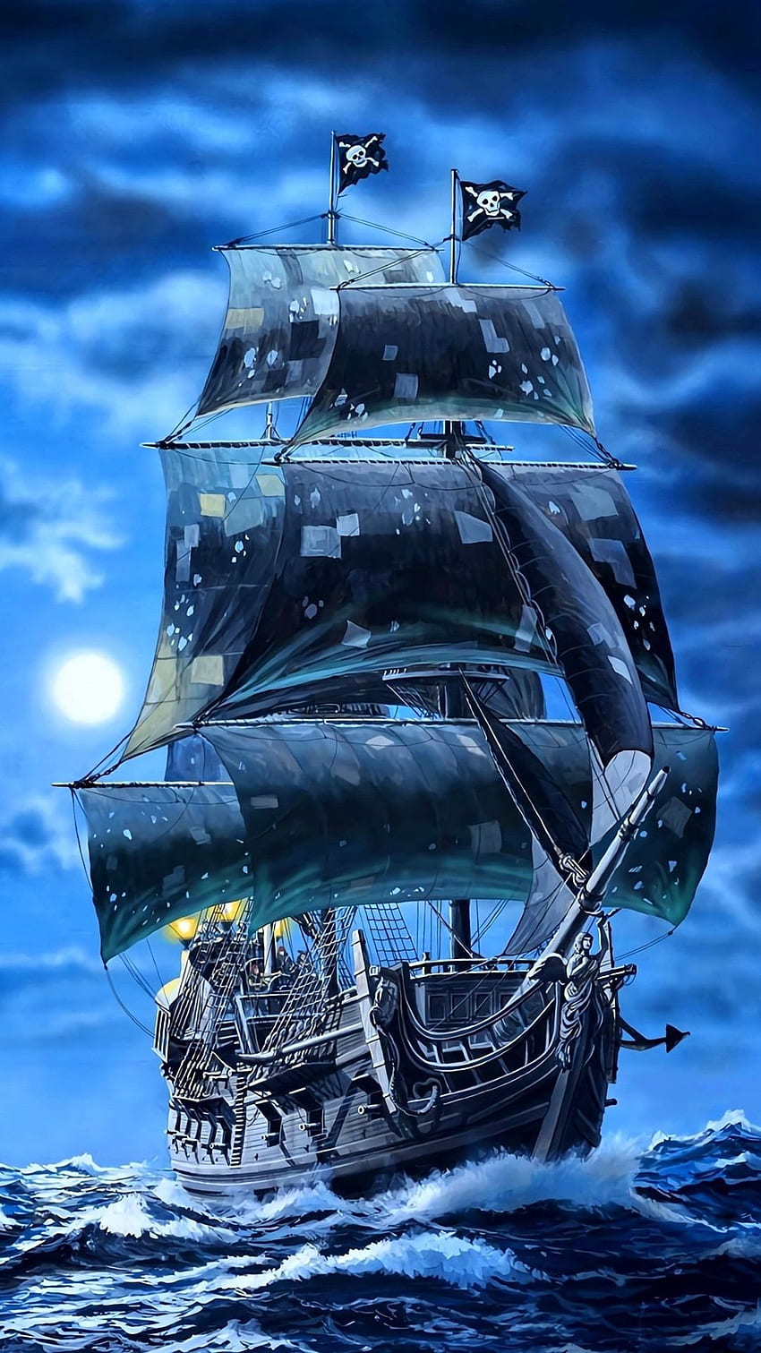 Black pearl sail ship, pirates, sea, art HD phone wallpaper