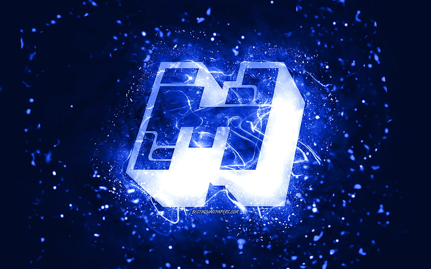 Minecraft dark blue logo, , dark blue neon lights, creative, dark blue abstract background, Minecraft logo, online games, Minecraft HD wallpaper