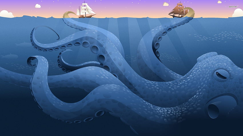 Oktopus, Sealife, Unterwasser, Ozean, Meer, Kunst, Artwork / und mobiler Hintergrund, Meeresmalerei HD-Hintergrundbild