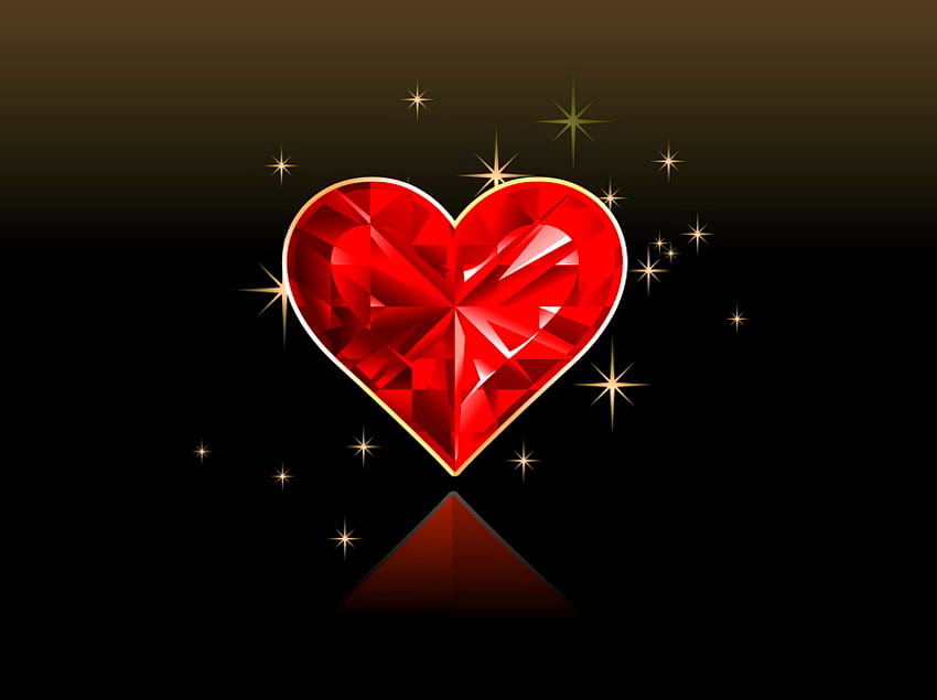 Friendship is a treasure of the heart, jewel, black, abstract, red, stars, heart, gold HD wallpaper