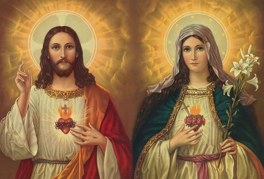 For > Sacred Heart Of Jesus And Mary HD wallpaper