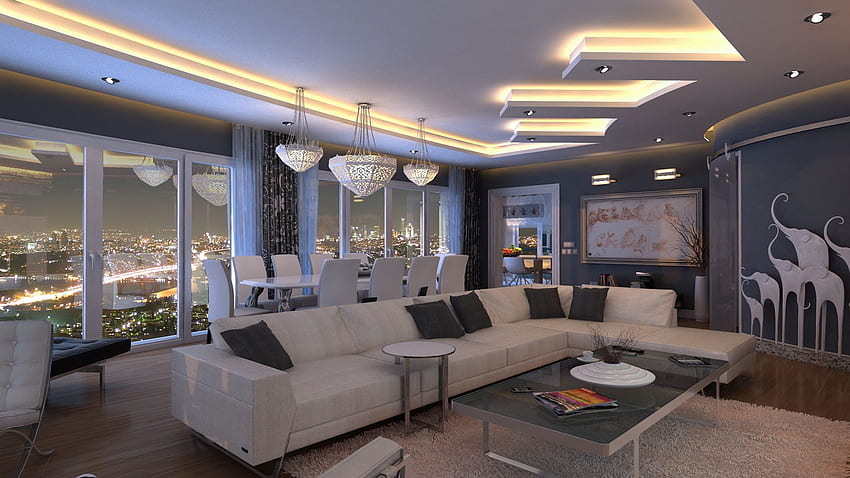 Interior, , , , Night City, Design, Illumination, Window, Room, View, Style, Furniture, Lighting, Istanbul HD wallpaper