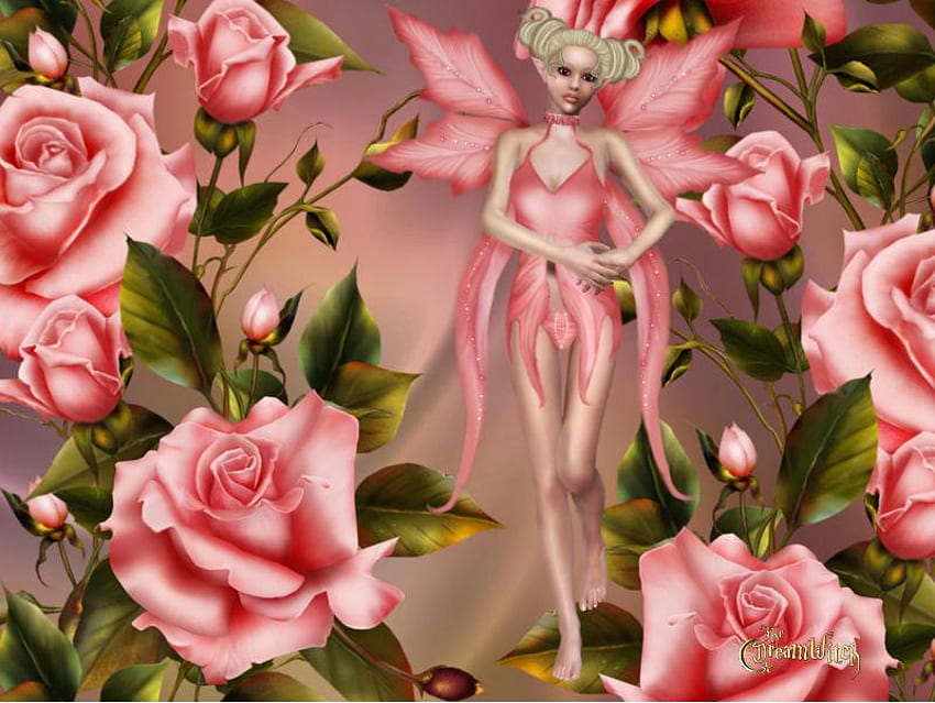 Fada, abstrato, rosas, fantasia papel de parede HD